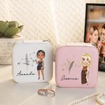Personalisierte Faux Glitter Sternzeichen Geburt Blume Cartoon Charakter Leder Spiegel Reisen Schmuck-Box mit Namen Geburtstag Urlaub Geschenk für Frauen