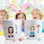 Personalizada Nacimiento Flor Personaje de dibujos animados reutilizable Cesta de lona con nombre Huevo de caza Accesorios Cumpleaños Pascua Regalo para la familia Amigos