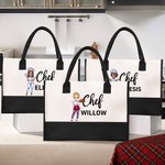 Personalisierte Cartoon Chef Charakter Canvas große Tragetasche mit Namen Geburtstag Reisezubehör Geschenk für Frauen Kochen Liebhaber