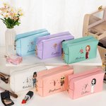 Personalized Zodiac Sign Birth Flower Glitter Cartoon Character  PU Leather Cosmetic Bag with Name Birthday Anniversary Gift for Women