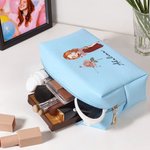 Personalized Zodiac Sign Birth Flower Glitter Cartoon Character  PU Leather Cosmetic Bag with Name Birthday Anniversary Gift for Women