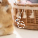 Personalized Birthstone Hollow Bunny Outline Necklace with Name Dainty Jewelry Easter Birthday Gift for Kids Women
