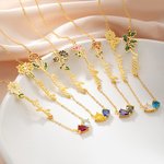 Personalised Bilateral Birth Flower Birthstone Necklace with Names Dainty Jewellery Valentine's Day Anniversary Birthday Gift for Women