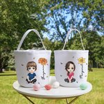 Personalizada Nacimiento Flor Personaje de dibujos animados reutilizable Cesta de lona con nombre Huevo de caza Accesorios Cumpleaños Pascua Regalo para la familia Amigos