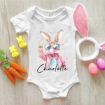 Gepersonaliseerd Paashaasje Bellenblazen 100% Katoenen Baby Bodysuit T-shirt met Naam Paas Baby Shower Gift voor Baby Jongen Meisje