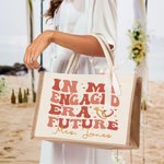 Personalizado en Mi Era Comprometido Futuro Anillo Amor Bolsa de lona de yute con el título Compromiso Ducha Nupcial Cumpleaños Regalo para las mujeres