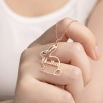 Personalized Birthstone Hollow Bunny Outline Necklace with Name Dainty Jewelry Easter Birthday Gift for Kids Women