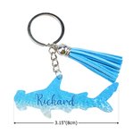 Personalised Hammerhead Great White Shark Diver Acrylic Keychain with Name and Tassel Birthday Bag Tag Gift for Diver Ocean Lovers