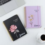 Personalized Birth Flower 2025 Planner Spiral A5 Name Notebook with Weekly and Monthly Planning Pages Birthday New Year Gift for Family Friends