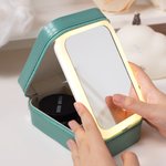 Personalisierte In meiner verlobten Ära Zukunft PU-Leder-Reise-Schmuck-Box mit Namen und LED Make-up-Spiegel Valentinstag Verlobung Geschenk für Frauen