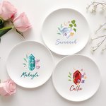 Personalisierte Birthstone Floral Moon Keramik Trinket Schmuck Schale mit Namen Engagement Bridal Shower Hochzeit Geschenk für Frauen