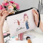 Personalizada Zodiaco Nacimiento Flor Caricatura Personaje Lienzo Bolsa de Maquillaje con Nombre y Muñeca Correa Cumpleaños Ducha Nupcial Regalo para Mujeres