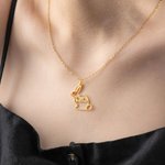 Personalized Birthstone Hollow Bunny Outline Necklace with Name Dainty Jewelry Easter Birthday Gift for Kids Women