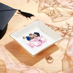 Personalised Graduate Character Pink Bow Initial Ceramic Square Trinket Jewellery Dish with Name Congratulation Graduation Gift for Women