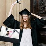 Personalised Cartoon Graduate Character Pink Bow Initial Canvas Large Tote Bag with Name Birthday Travel Accessories Gift for Women