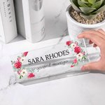 Personalized Acrylic Flower Name Sign Desk Nameplate Office Decor Congratulate Appreciation Gift for Colleague Family