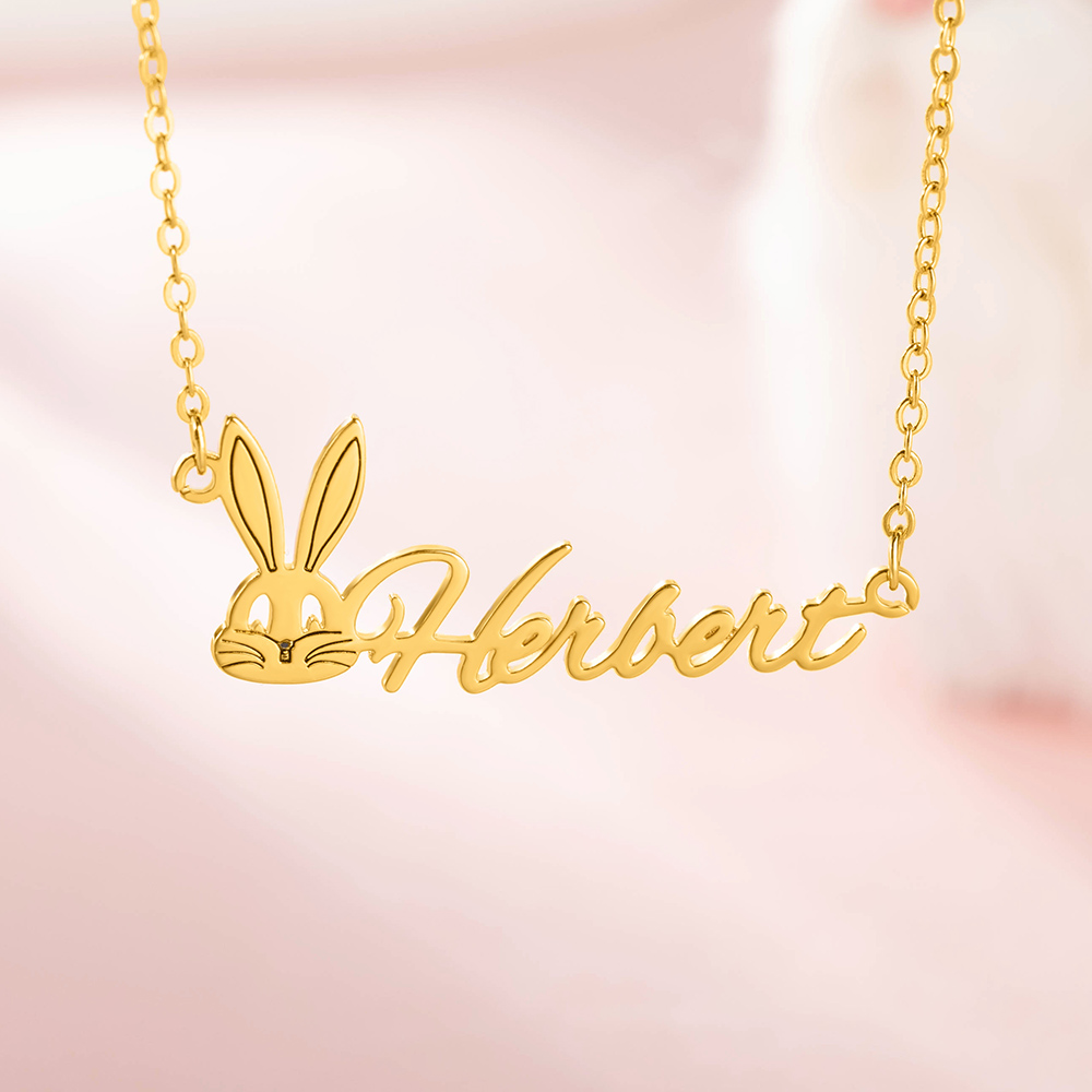 Collier Personnalisé avec Nom Style Lapin Bijoux pour Fille Femme Cadeau Anniversaire Pâques