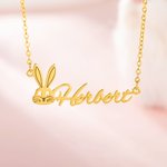 Personalized Cute Bunny Name Necklace Dainty Jewelry Easter Birthday Anniversary Gift for Women Girls