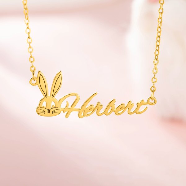 Personalized Cute Bunny Name Necklace Dainty Jewelry Easter Birthday Anniversary Gift for Women Girls