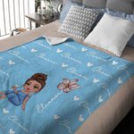 Personalised Cartoon Graduate Character Birth Flower Soft Throw Blanket with Name Home Decor Graduation Gift for Women Girls