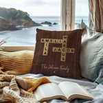 Personalised Rustic Scrabble 2-25 Names Crossword Puzzle Art Throw Pillow Cover with Title Home Decor Birthday Holiday Party Gift for Family Friends