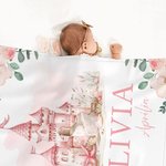 Coperta morbida con design castello floreale principessa personalizzata con nome cognome biancheria per cameretta regalo di compleanno per bambine