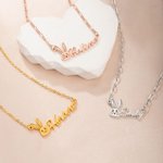 Personalized Cute Bunny Name Necklace Dainty Jewelry Easter Birthday Anniversary Gift for Women Girls