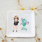 Personalisierte Cartoon Mode Mädchen Birthstone Keramik Trinket Schmuck Schale mit Namen Geburtstag Hochzeit Engagement Geschenk für Frauen