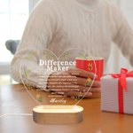 Personalisierte Difference Maker Affirmation Floral Herz LED-Nachtlicht mit hölzernen Basis Geburtstag Ruhestand Danke Geschenk für Führungskräfte Coworkers