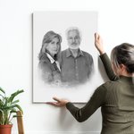 Ritratto personalizzato in bianco e nero 2 foto combinate Poster su tela Pittura murale Ricordare un defunto Regalo commemorativo per la famiglia in lutto