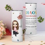 Personalisierte Chaos Koordinator Charakter Geburt Blume 20oz Skinny Becher mit Deckel Strohhalm Geburtstag Wertschätzung Geschenk für Freunde Familie