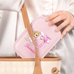 Personalisierte Cartoon Girl Bow Initial Leder Schmuckkasten mit Namen und LED Drei-Farben-einstellbare Make-up-Spiegel Geburtstag Graduierung Geschenk für Frauen