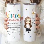 Personalisierte Chaos Koordinator Charakter Geburt Blume 20oz Skinny Becher mit Deckel Strohhalm Geburtstag Wertschätzung Geschenk für Freunde Familie