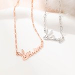 Personalized Cute Bunny Name Necklace Dainty Jewelry Easter Birthday Anniversary Gift for Women Girls