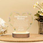 Personalisierte Difference Maker Affirmation Floral Herz LED-Nachtlicht mit hölzernen Basis Geburtstag Ruhestand Danke Geschenk für Führungskräfte Coworkers