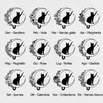 Timbro a secco personalizzato con silhouette di luna gatto fiore di nascita e nome regalo perfetto per gli amanti dei libri