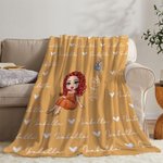 Personalised Cartoon Graduate Character Birth Flower Soft Throw Blanket with Name Home Decor Graduation Gift for Women Girls