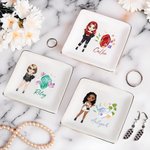 Personalisierte Cartoon Mode Mädchen Birthstone Keramik Trinket Schmuck Schale mit Namen Geburtstag Hochzeit Engagement Geschenk für Frauen