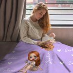Personalised Cartoon Graduate Character Birth Flower Soft Throw Blanket with Name Home Decor Graduation Gift for Women Girls
