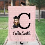 Personalised Cartoon Graduation Girl Word Cloud Soft Throw Blanket with Initial and Name Home Decor Graduation Gift for Schoolmates Girls