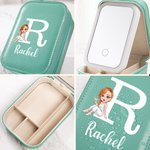 Graduación Personalizada Cartoon Character Travel Joyero con Nombre Cambio de Color LED Espejo de Maquillaje Graduación Cumpleaños Regalo para Mujeres