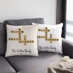 Personalised Rustic Scrabble 2-25 Names Crossword Puzzle Art Throw Pillow Cover with Title Home Decor Birthday Holiday Party Gift for Family Friends