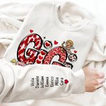 Felpa e maglietta multicolore con stampa titolo cupido fiocco cuore personalizzabile con 1-16 nomi regalo per festa della mamma e San Valentino