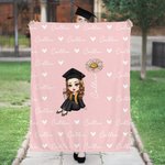 Personalised Cartoon Graduate Character Birth Flower Soft Throw Blanket with Name Home Decor Graduation Gift for Women Girls