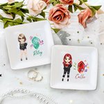 Personalisierte Cartoon Mode Mädchen Birthstone Keramik Trinket Schmuck Schale mit Namen Geburtstag Hochzeit Engagement Geschenk für Frauen