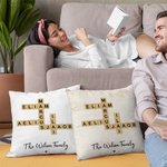 Personalised Rustic Scrabble 2-25 Names Crossword Puzzle Art Throw Pillow Cover with Title Home Decor Birthday Holiday Party Gift for Family Friends