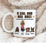 Personalisierte Ein Mädchen und ihr Hund 11oz Becher mit 1-5 Hunde und Namen Geburtstag Geschenk für Frauen Mädchen