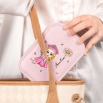 Personalized Cartoon Girl Birth Flower Leather Jewelry Box with Name and LED Three-Color Adjustable Makeup Mirror Birthday Graduation Gift for Women