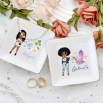 Personalisierte Cartoon Mode Mädchen Birthstone Keramik Trinket Schmuck Schale mit Namen Geburtstag Hochzeit Engagement Geschenk für Frauen