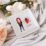 Personalisierte Cartoon Mode Mädchen Birthstone Keramik Trinket Schmuck Schale mit Namen Geburtstag Hochzeit Engagement Geschenk für Frauen